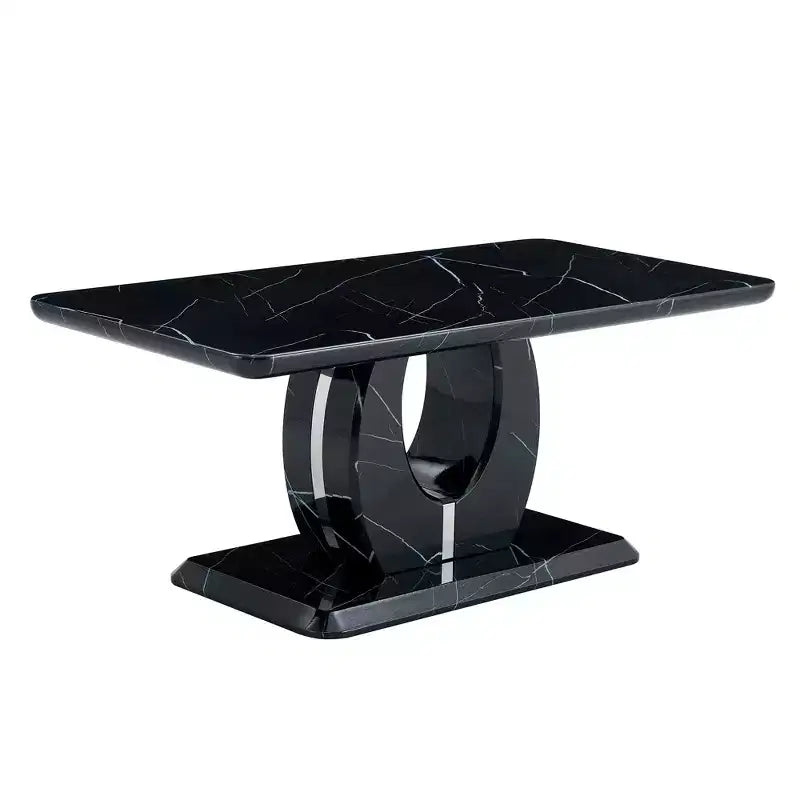 Table basse 43W, Motif marbre/Texture bois, Minimaliste, Blanc/Noir/Noyer - ModernLuxe