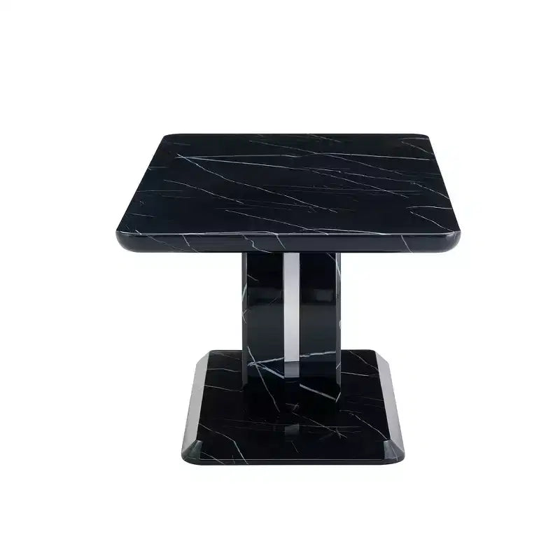 Table basse 43W, Motif marbre/Texture bois, Minimaliste, Blanc/Noir/Noyer - ModernLuxe