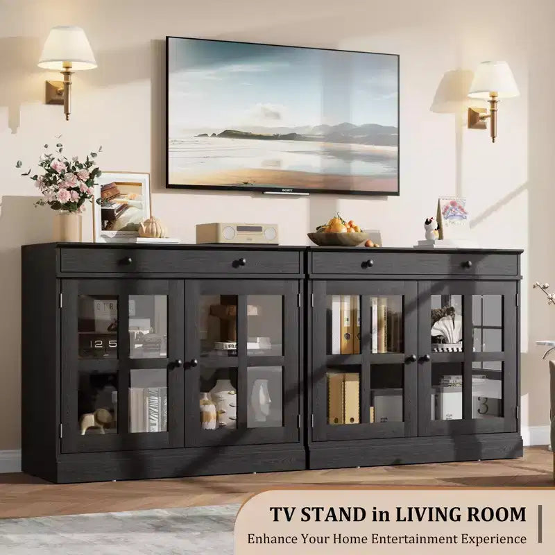 35.4 Armoires de buffet avec rangement, buffet de cuisine avec porte vitrée, buffet moderne avec tiroir, armoire de buffet blanche