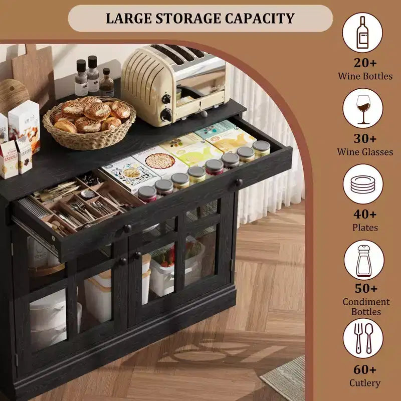 35.4 Armoires de buffet avec rangement, buffet de cuisine avec porte vitrée, buffet moderne avec tiroir, armoire de buffet blanche
