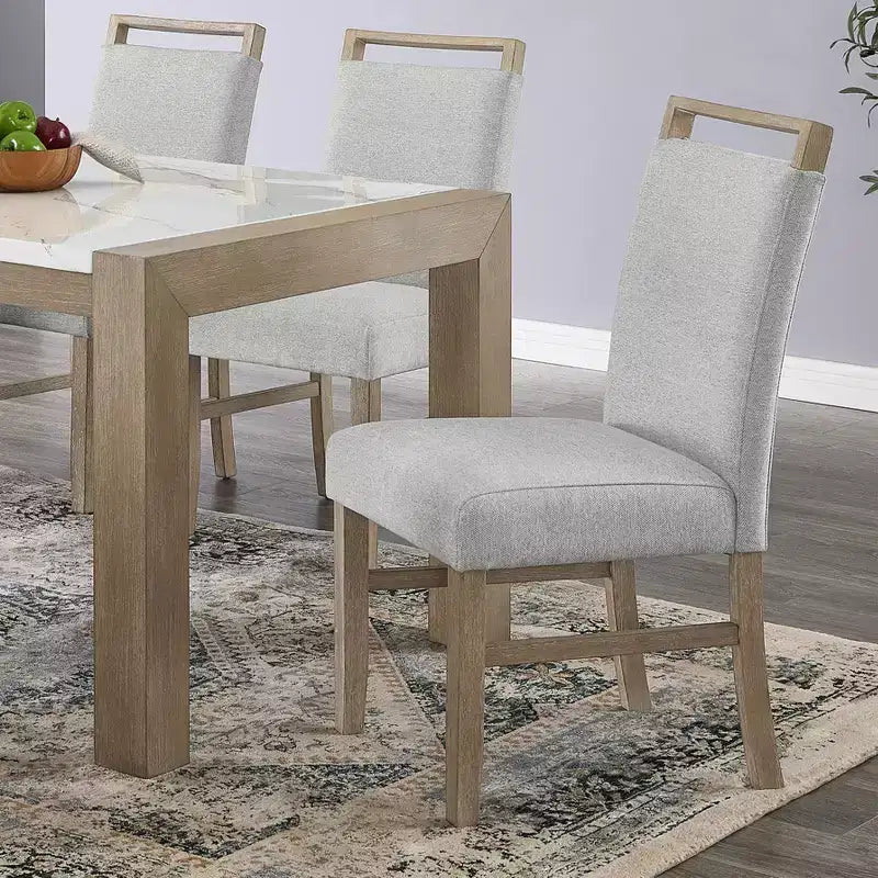 Chaises de salle à manger rembourrées Roundhill Furniture Zelalle, tissu gris clair avec pieds en bois d'hévéa, lot de 2