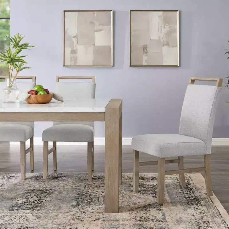 Chaises de salle à manger rembourrées Roundhill Furniture Zelalle, tissu gris clair avec pieds en bois d'hévéa, lot de 2
