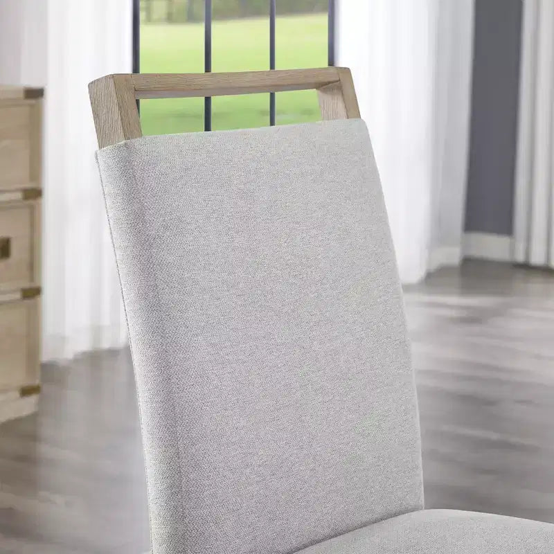 Chaises de salle à manger rembourrées Roundhill Furniture Zelalle, tissu gris clair avec pieds en bois d'hévéa, lot de 2