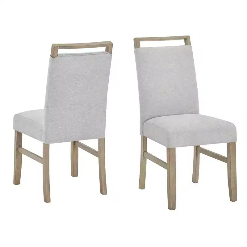 Chaises de salle à manger rembourrées Roundhill Furniture Zelalle, tissu gris clair avec pieds en bois d'hévéa, lot de 2