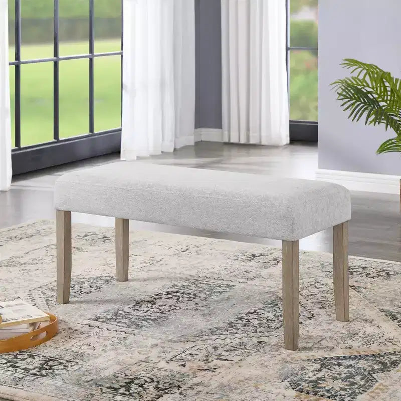 Banc rembourré Zelalle de Roundhill Furniture, tissu gris clair avec pieds en bois d'hévéa