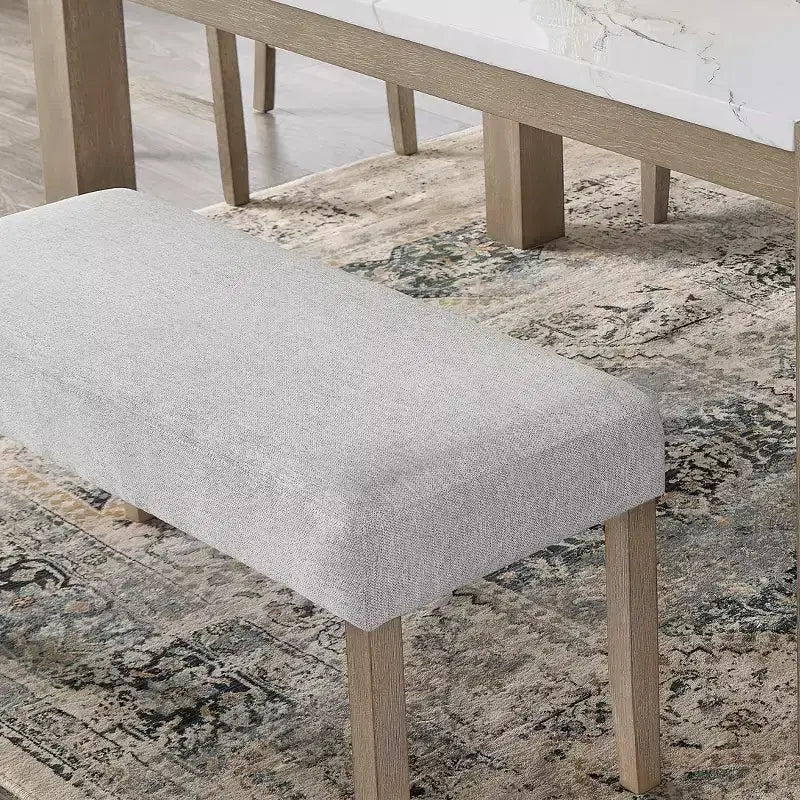 Banc rembourré Zelalle de Roundhill Furniture, tissu gris clair avec pieds en bois d'hévéa