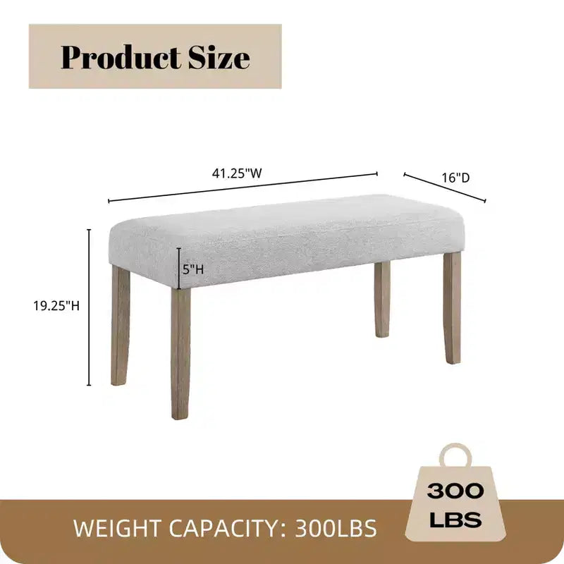 Banc rembourré Zelalle de Roundhill Furniture, tissu gris clair avec pieds en bois d'hévéa