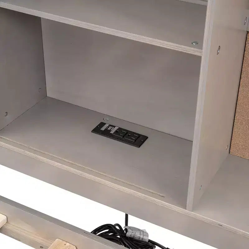 Lit de repos double avec étagères de rangement, tableau en liège, ports USB et 3 tiroirs - ModernLuxe