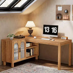 Tribesigns Bureau d'angle en L de 150 cm, bureau de direction avec armoire, poste de travail de bureau d'angle, marron