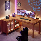Tribesigns Bureau d'angle en L de 150 cm, bureau de direction avec armoire, poste de travail de bureau d'angle, marron
