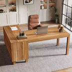 Tribesigns Bureau d'angle en L de 150 cm, bureau de direction avec armoire, poste de travail de bureau d'angle, marron