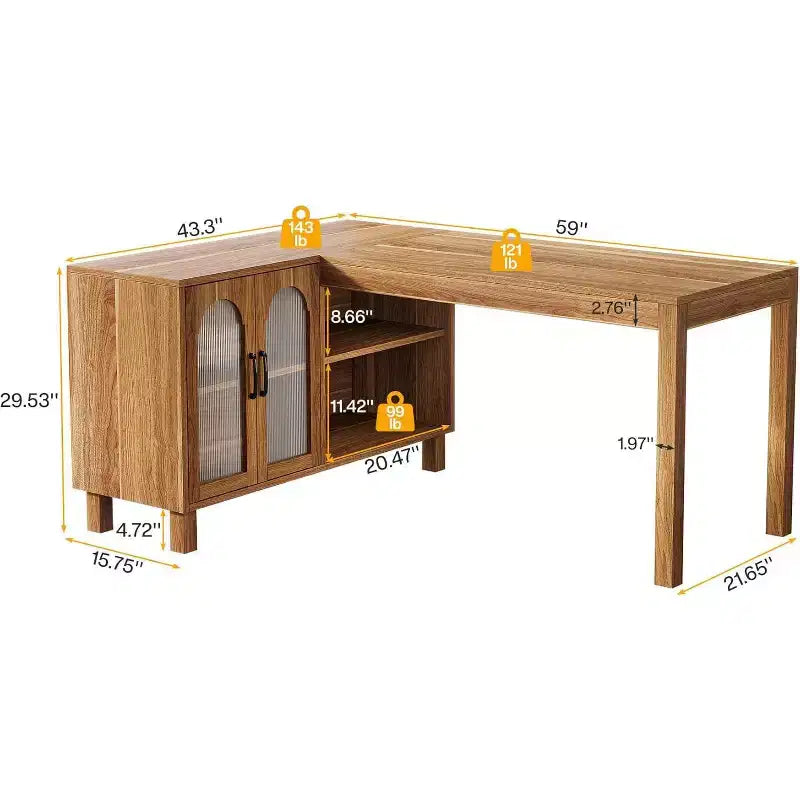 Tribesigns Bureau d'angle en L de 150 cm, bureau de direction avec armoire, poste de travail de bureau d'angle, marron