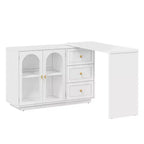 Coiffeuse de maquillage Heynemo, coiffeuse d'angle extensible avec 3 tiroirs et 2 portes, table de maquillage moderne pour chambre à coucher