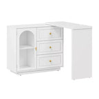 Coiffeuse de maquillage Heynemo, coiffeuse d'angle extensible avec 3 tiroirs et 2 portes, table de maquillage moderne pour chambre à coucher