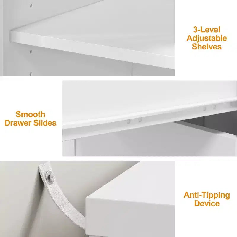 Coiffeuse de maquillage Heynemo, coiffeuse d'angle extensible avec 3 tiroirs et 2 portes, table de maquillage moderne pour chambre à coucher