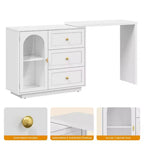 Coiffeuse de maquillage Heynemo, coiffeuse d'angle extensible avec 3 tiroirs et 2 portes, table de maquillage moderne pour chambre à coucher