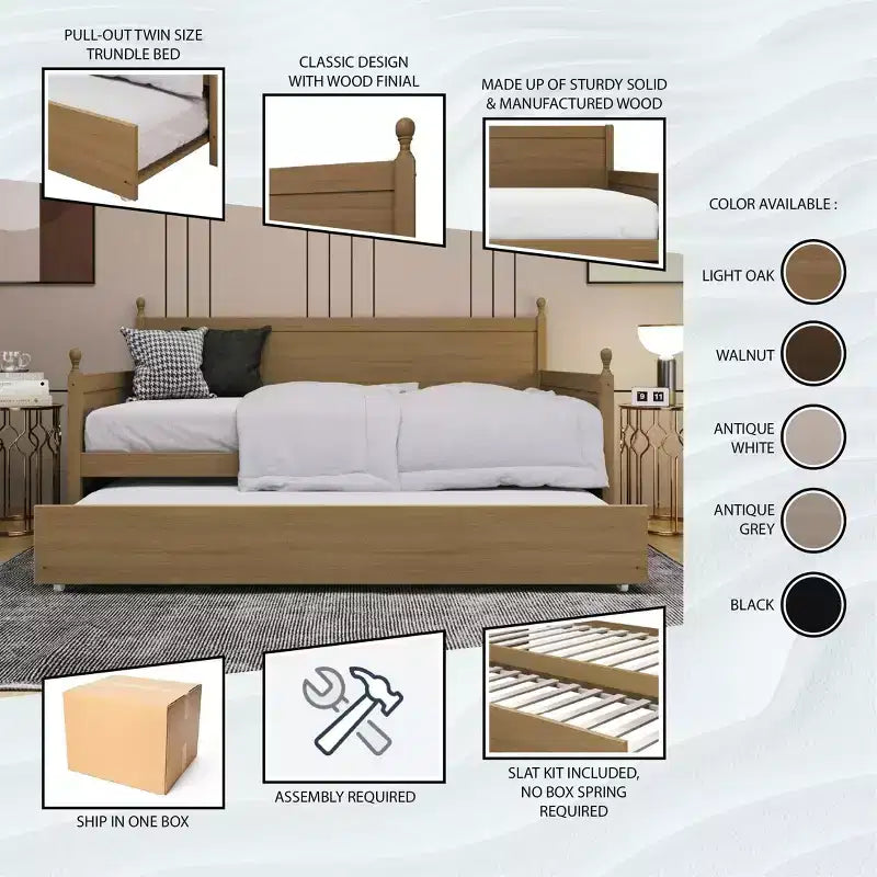 Lit de repos double en bois ChaletPosh avec lit gigogne