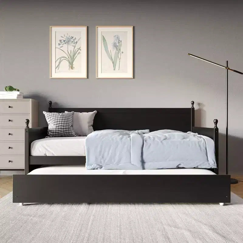 Lit de repos double en bois ChaletPosh avec lit gigogne