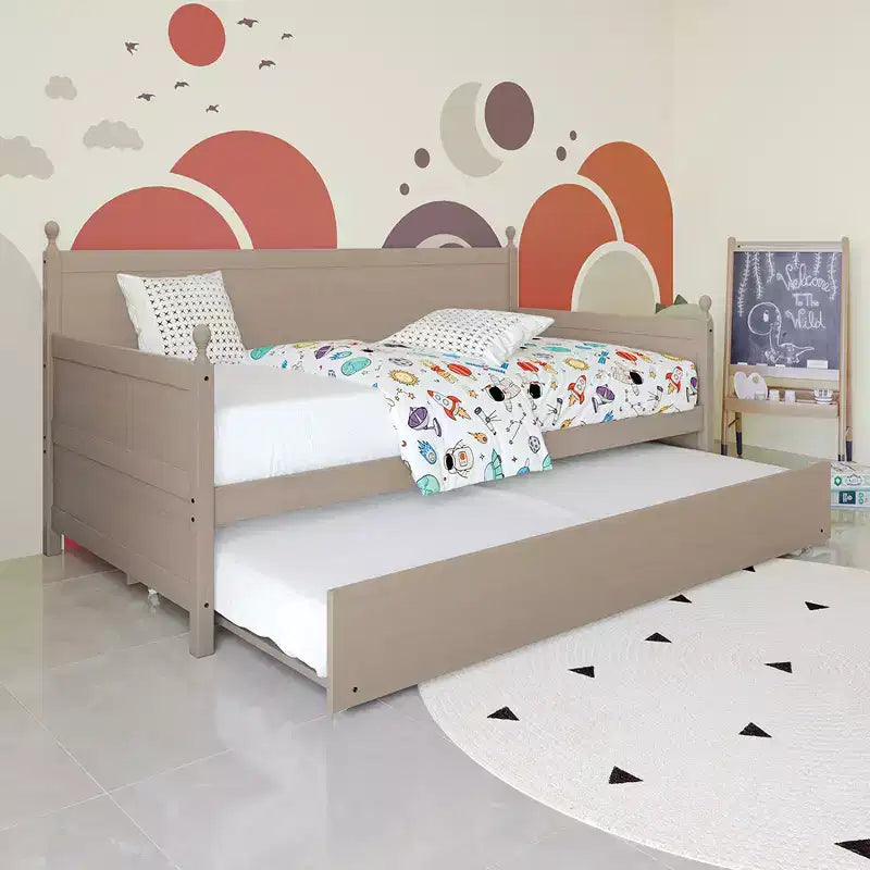 Lit de repos double en bois ChaletPosh avec lit gigogne