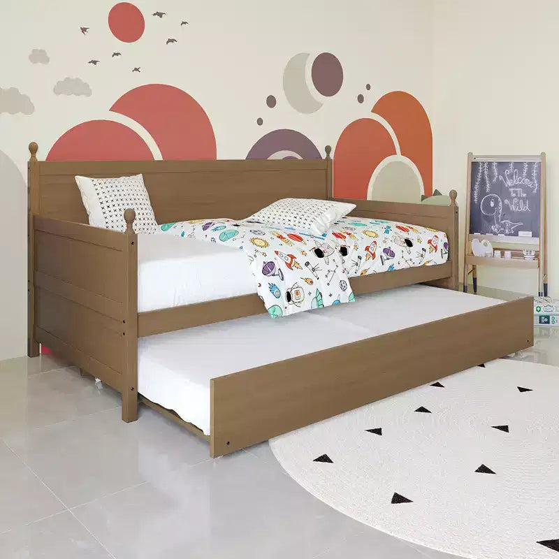 Lit de repos double en bois ChaletPosh avec lit gigogne