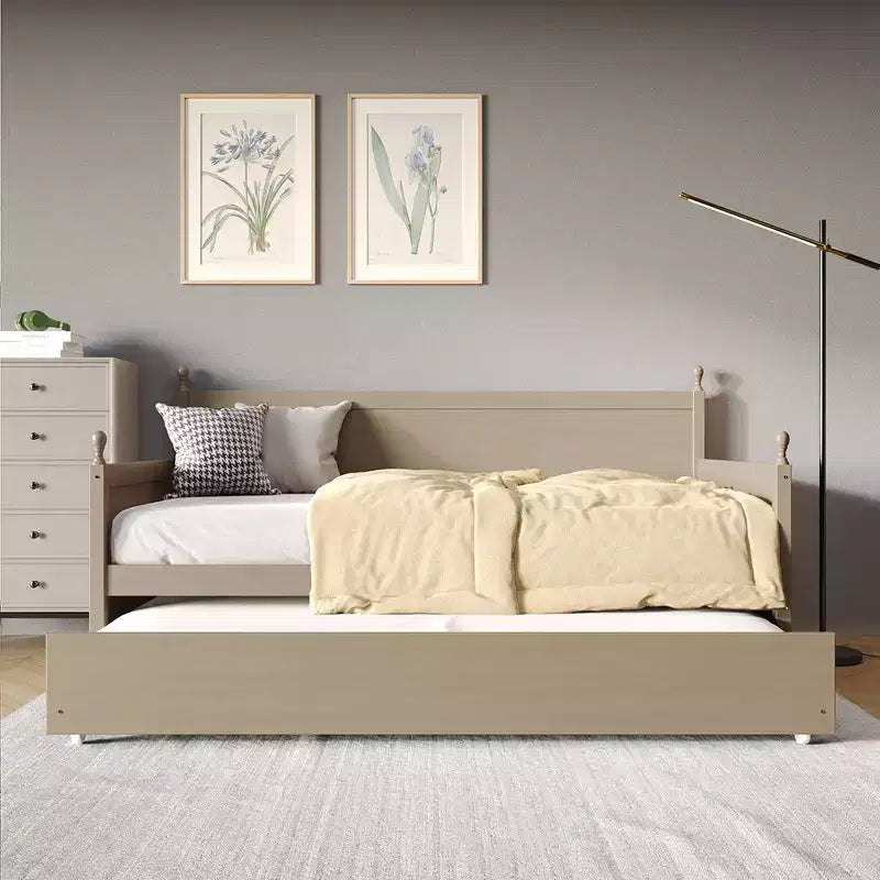 Lit de repos double en bois ChaletPosh avec lit gigogne