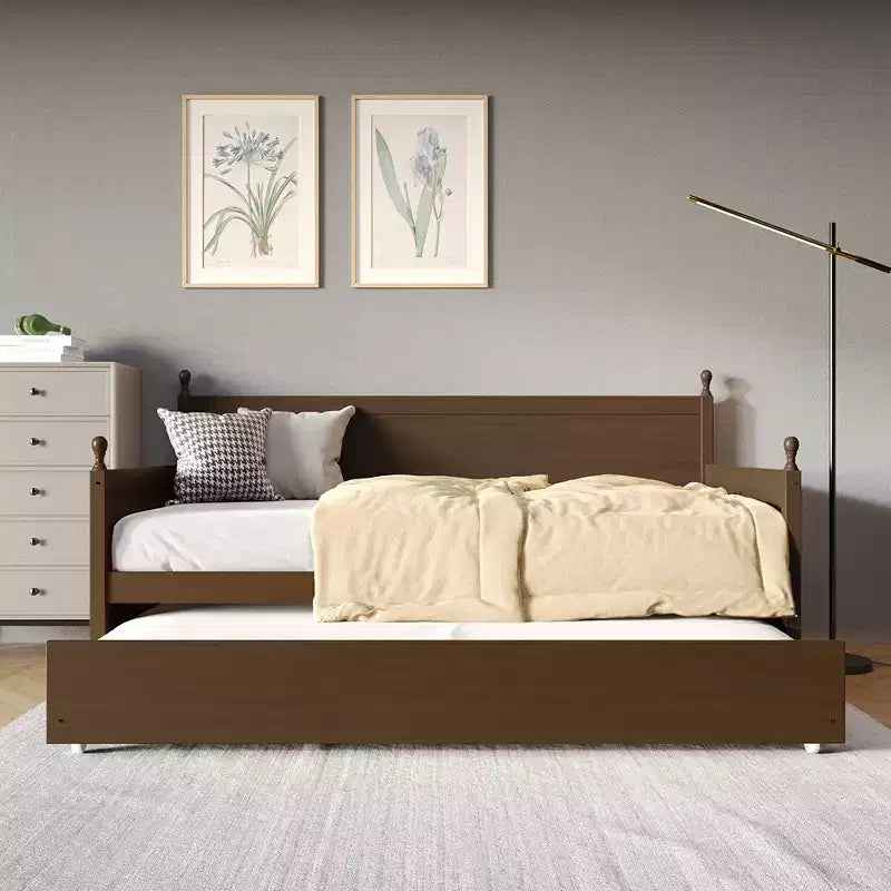 Lit de repos double en bois ChaletPosh avec lit gigogne