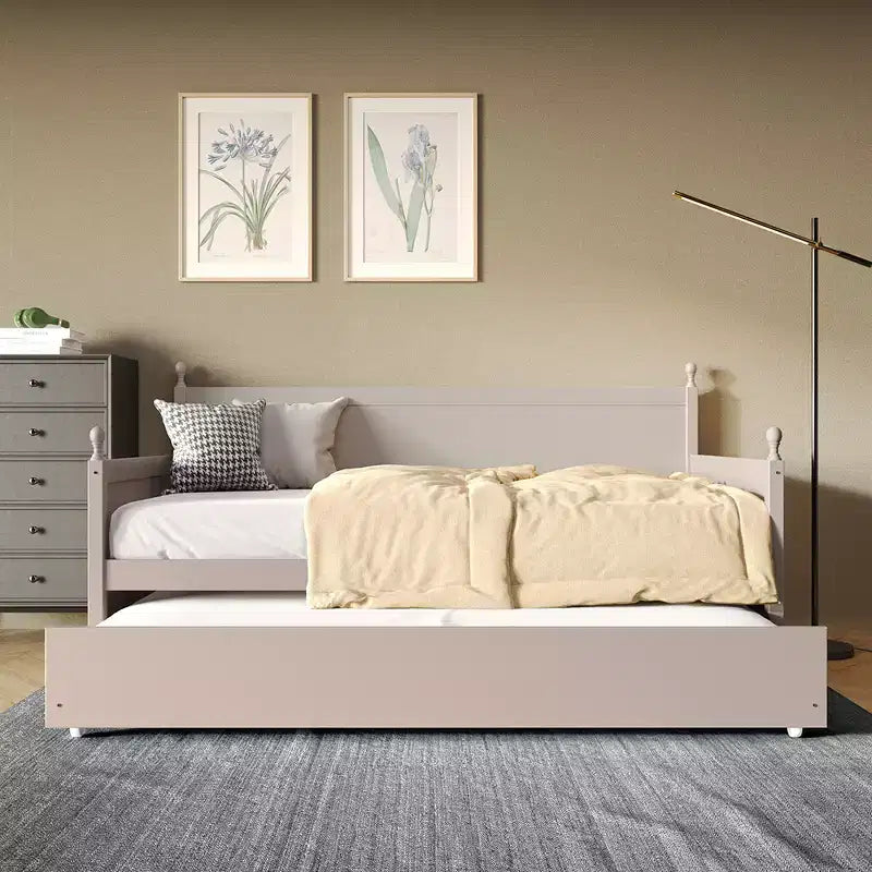 Lit de repos double en bois ChaletPosh avec lit gigogne