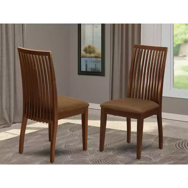 HomeStock Ipswich Chaises de salle à manger Tissu lin Chaises en bois massif Lot de 2 Acajou