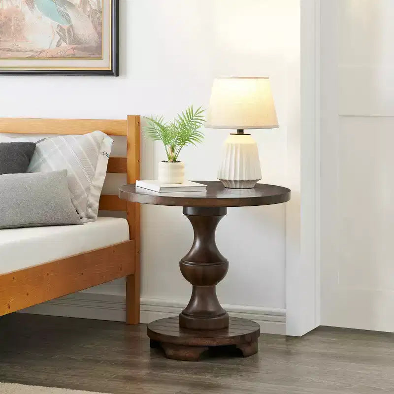 Table d'appoint ronde sur pied de style traditionnel Roundhill Furniture Caesar
