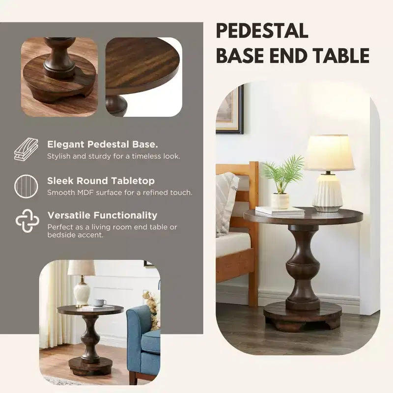 Table d'appoint ronde sur pied de style traditionnel Roundhill Furniture Caesar