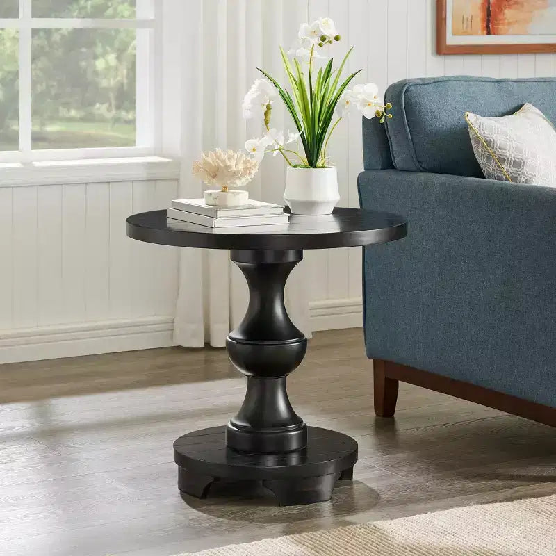 Roundhill Furniture Caesar Traditional Round Pedestal End Table