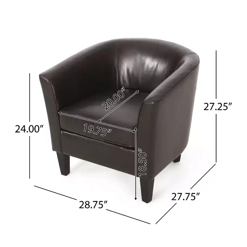 Fauteuil club GDFStudio Arias contemporain en similicuir, marron foncé