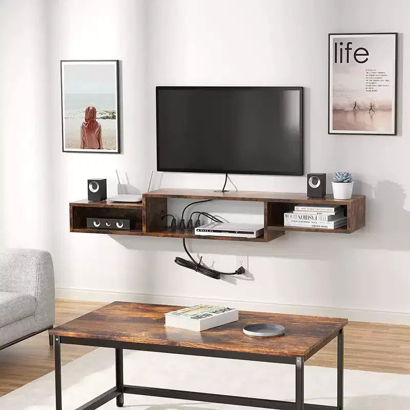 Meuble TV flottant pour téléviseurs jusqu'à 55 pouces - Hausource : Étagère de console multimédia avec prise de courant
