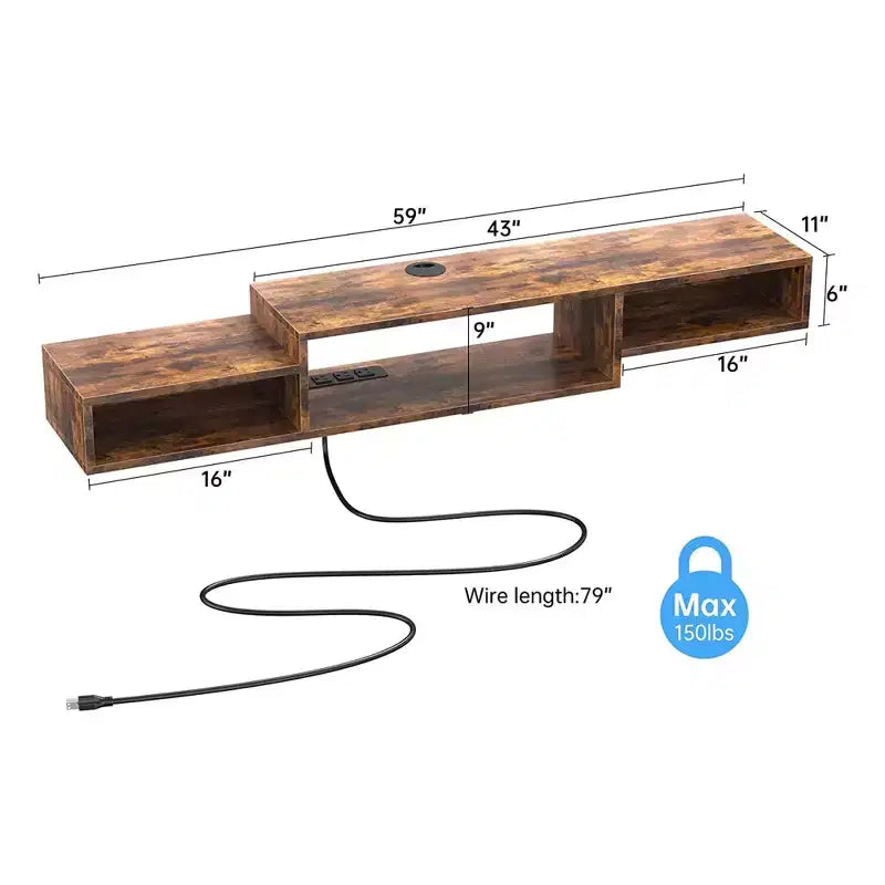Meuble TV flottant pour téléviseurs jusqu'à 55 pouces - Hausource : Étagère de console multimédia avec prise de courant