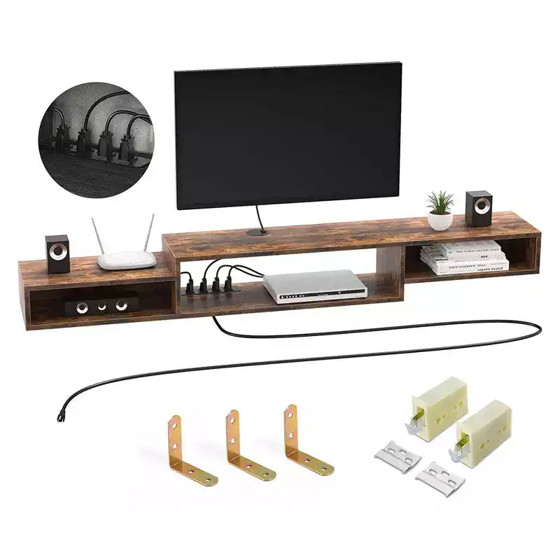 Meuble TV flottant pour téléviseurs jusqu'à 55 pouces - Hausource : Étagère de console multimédia avec prise de courant