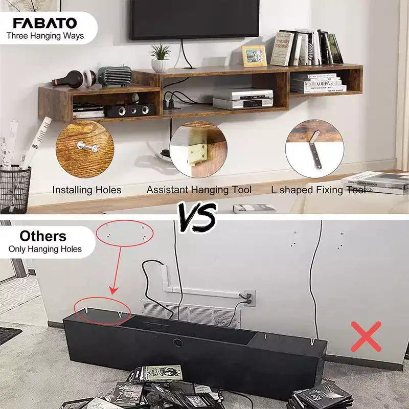 Meuble TV flottant pour téléviseurs jusqu'à 55 pouces - Hausource : Étagère de console multimédia avec prise de courant