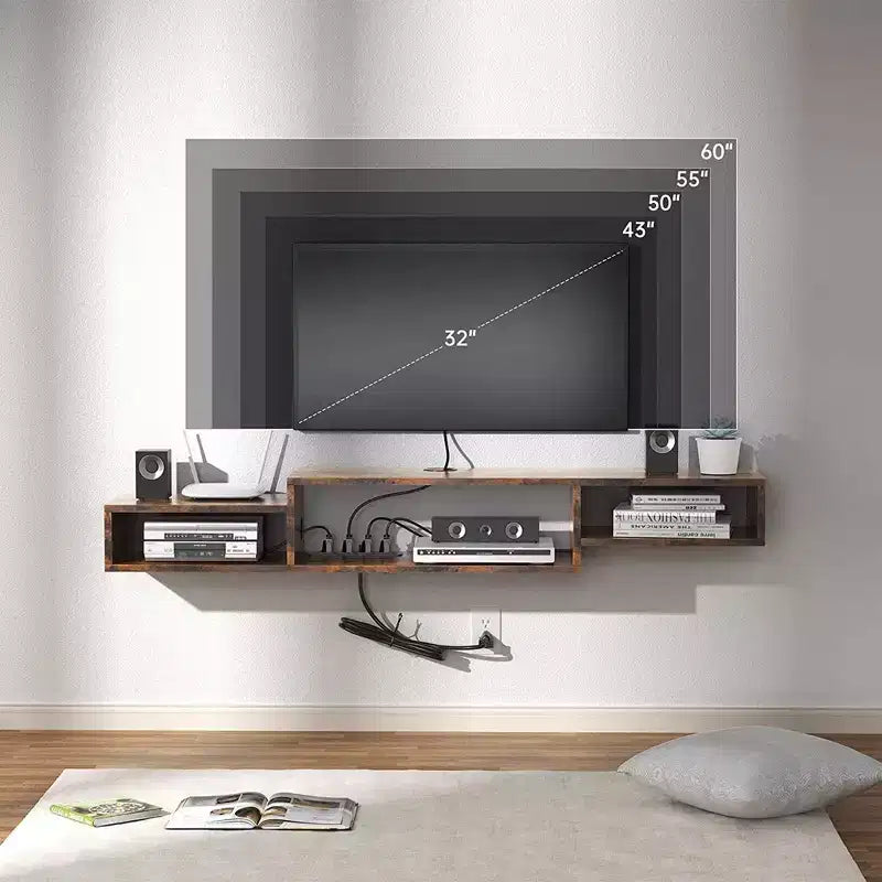 Meuble TV flottant pour téléviseurs jusqu'à 55 pouces - Hausource : Étagère de console multimédia avec prise de courant