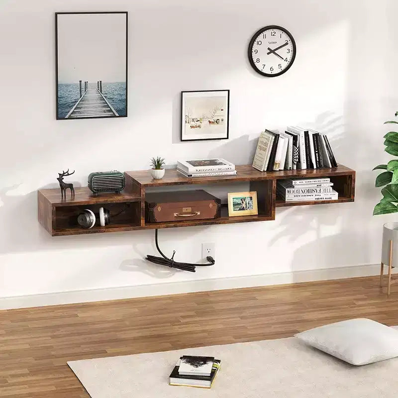 Meuble TV flottant pour téléviseurs jusqu'à 55 pouces - Hausource : Étagère de console multimédia avec prise de courant