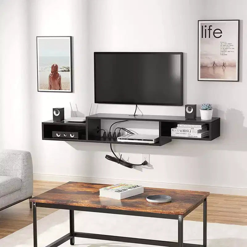Meuble TV flottant pour téléviseurs jusqu'à 55 pouces - Hausource : Étagère de console multimédia avec prise de courant