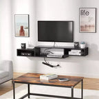 Meuble TV flottant pour téléviseurs jusqu'à 55 pouces - Hausource : Étagère de console multimédia avec prise de courant