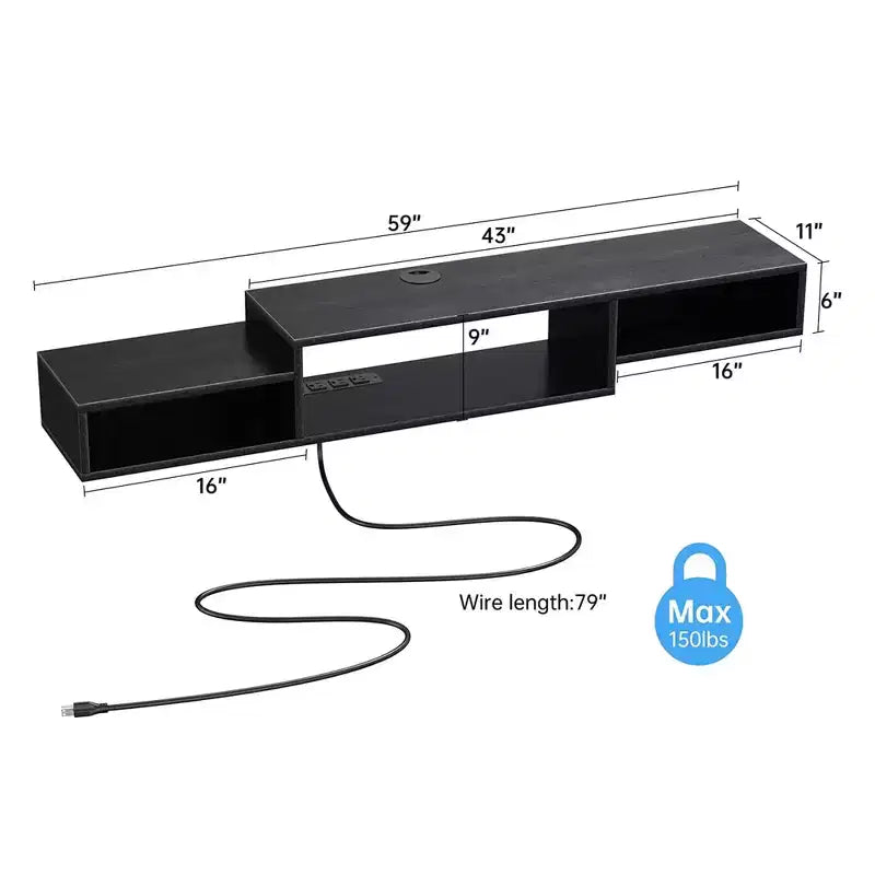 Meuble TV flottant pour téléviseurs jusqu'à 55 pouces - Hausource : Étagère de console multimédia avec prise de courant