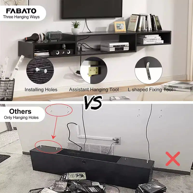 Meuble TV flottant pour téléviseurs jusqu'à 55 pouces - Hausource : Étagère de console multimédia avec prise de courant