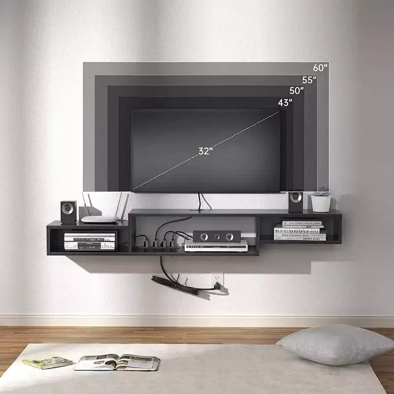 Meuble TV flottant pour téléviseurs jusqu'à 55 pouces - Hausource : Étagère de console multimédia avec prise de courant
