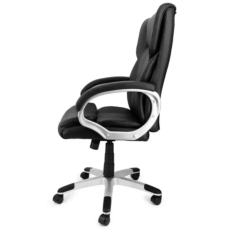 Fauteuil de bureau Elama à dossier haut réglable en similicuir avec base noire et grise