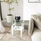 MAYEERTY Table d'appoint moderne en verre trempé, table d'appoint carrée pour salon ou chambre à coucher, transparente