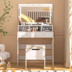 VECELO Coiffeuse avec Miroir Lumineux LED et Prise Électrique, Table de Maquillage avec 4 Tiroirs et Tabouret de Rangement, 3 Modes d'Éclairage Réglables pour Chambre à Coucher