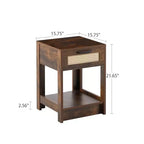 MAYEERTY Table d'appoint en rotin avec tiroir, table de chevet moderne, table d'appoint pour salon, chambre à coucher, marron rustique