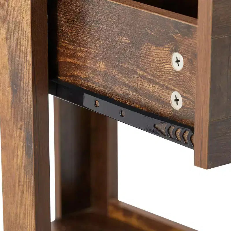MAYEERTY Table d'appoint en rotin avec tiroir, table de chevet moderne, table d'appoint pour salon, chambre à coucher, marron rustique