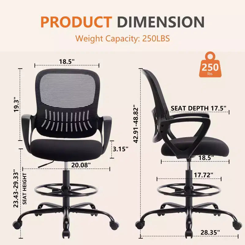 Chaise de bureau haute réglable avec repose-pieds pour bureau debout, hauteur de comptoir