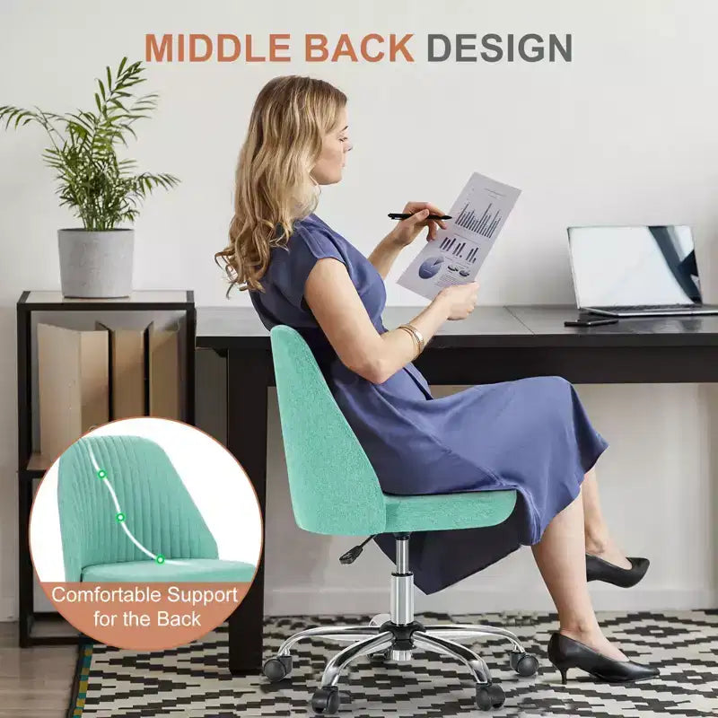 Chaise de bureau en tissu : sans accoudoirs, pivotante, réglable, avec roulettes